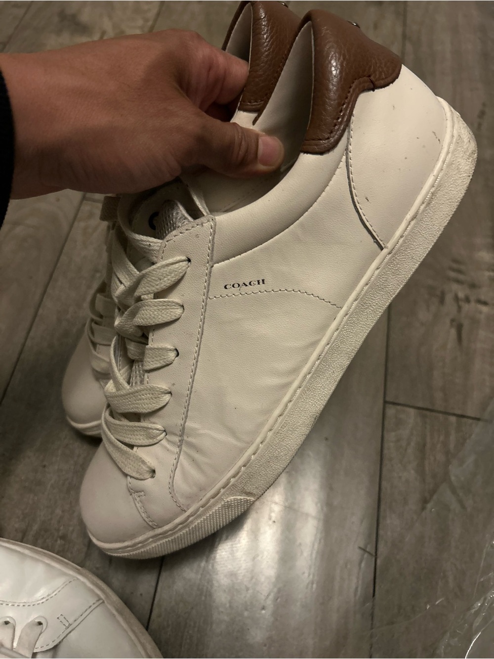 Coach White and Brown Leather Low Top AND Banana Republic all white low Sneakers - Picture 4 of 11